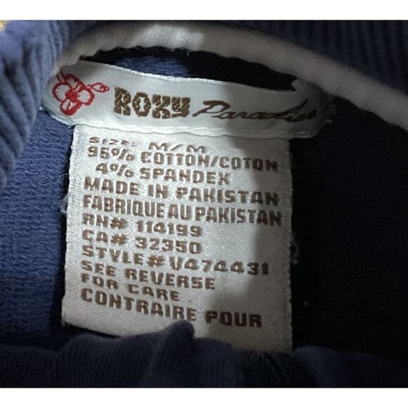 Roxy Paradise Navy Full-Zip Track Jacket Sz M Huntington Beach Cotton Spandex - Picture 4 of 5